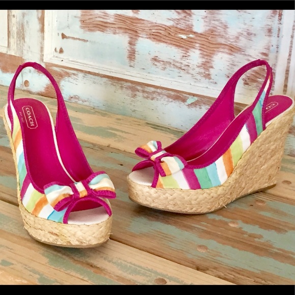 Coach Shoes - COACH Multicolored ‘Grace’ Slingback Wedges Sz 9